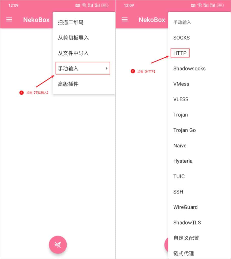 NekoBox for Android 添加 HTTP 节点服务器