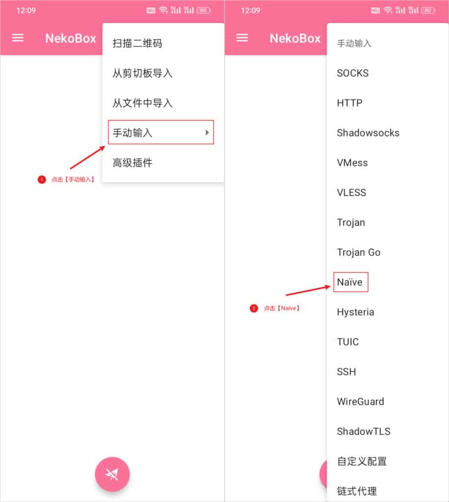 NekoBox for Android 添加 Naïve 节点服务器