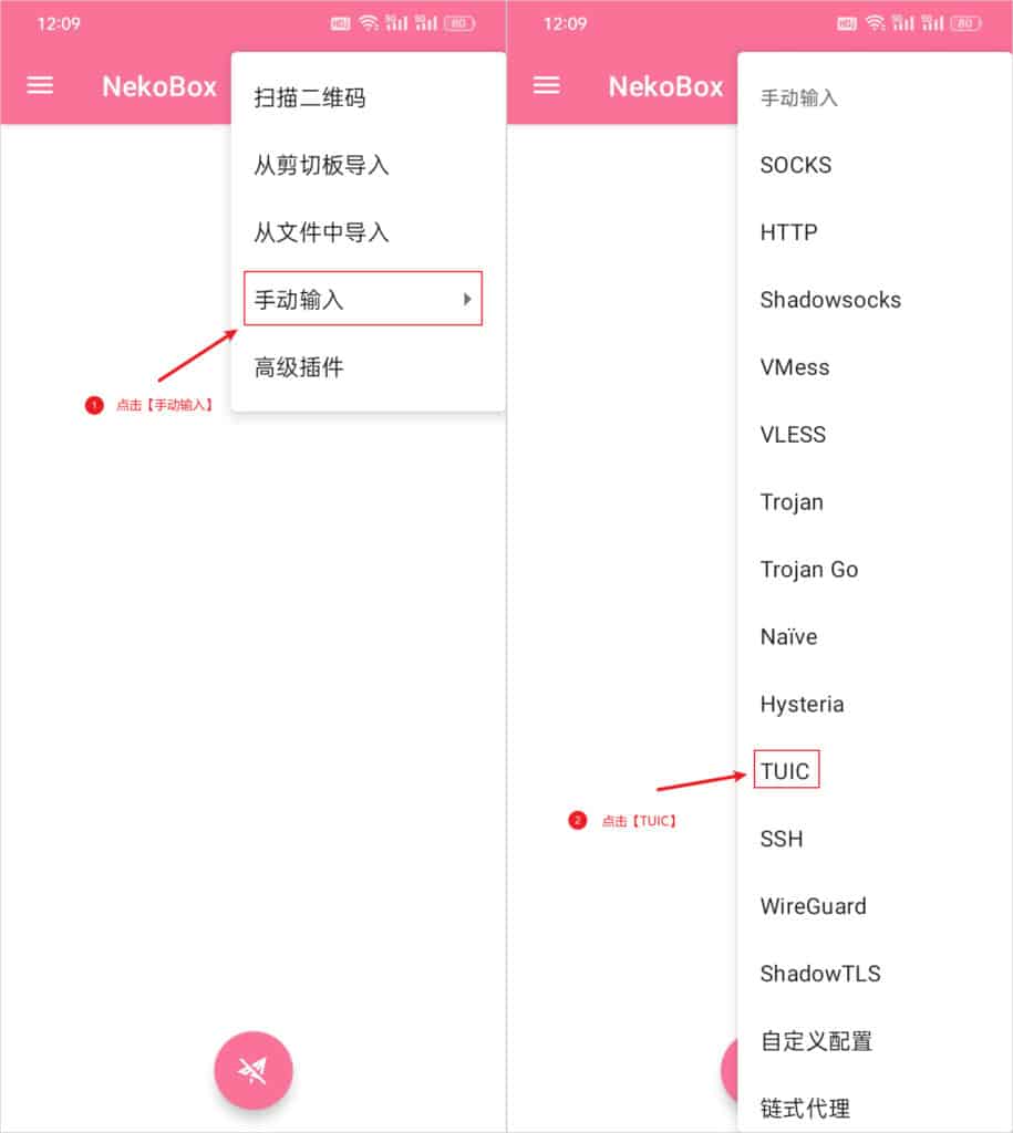 NekoBox for Android 添加 TUIC 节点服务器