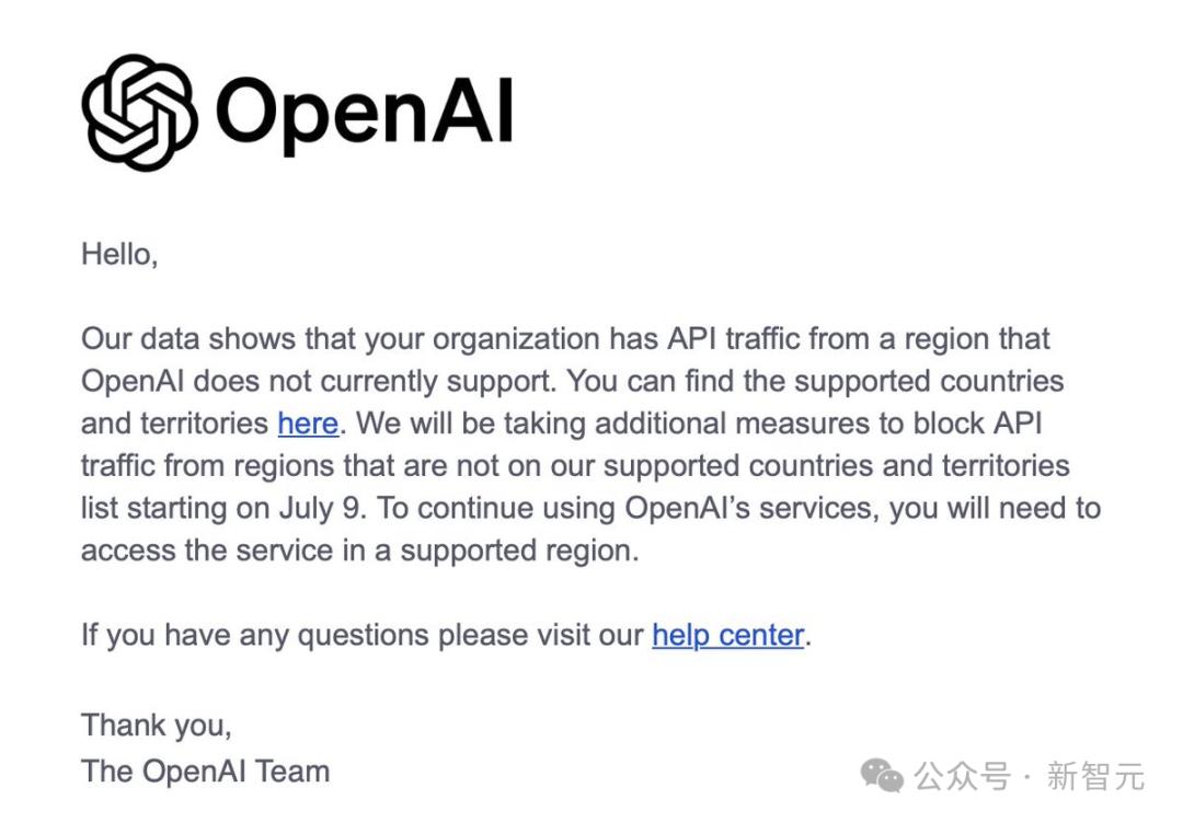 大量开发者收到OpenAI警告，7月9日起封杀不支持地区API