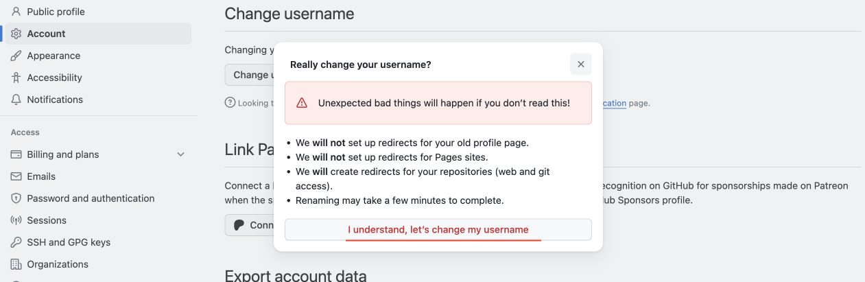 Github change username.